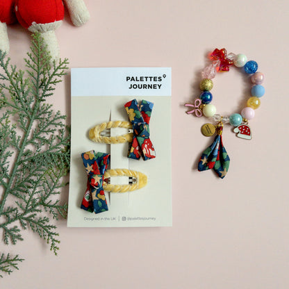 Christmas Knot Bow Snap Clips | Liberty Betsy Star Blue